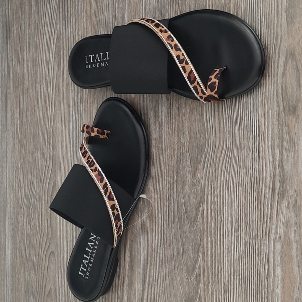 Italian Shoemakers Black and Leopard Sandals - Picture 6 of 13